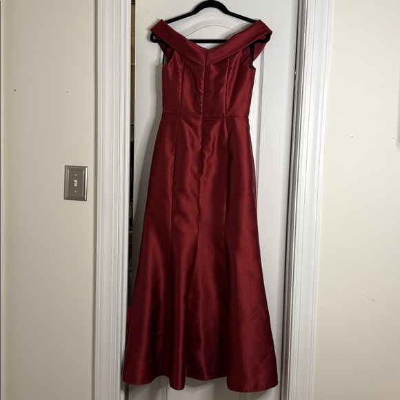 Alfred Sung Off-The-Shoulder Satin Gown - Burgundy - 4 - Picture 3 of 5